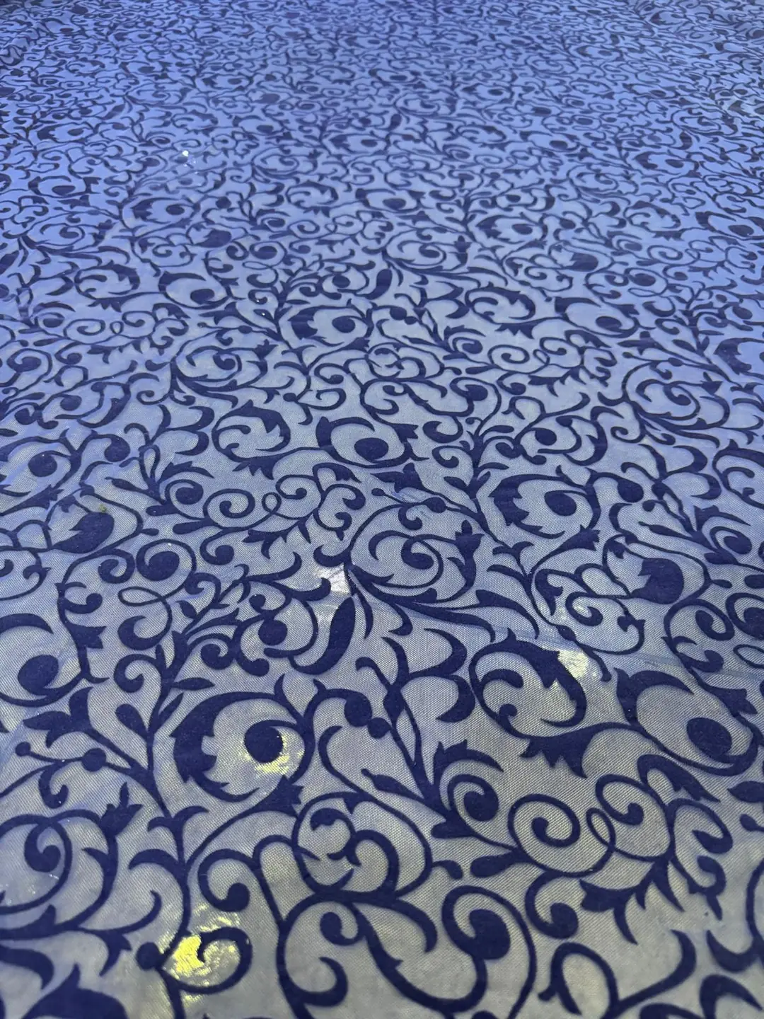 DESENLİ FLOCKED TÜL KOYU MAVİ KUMAŞ